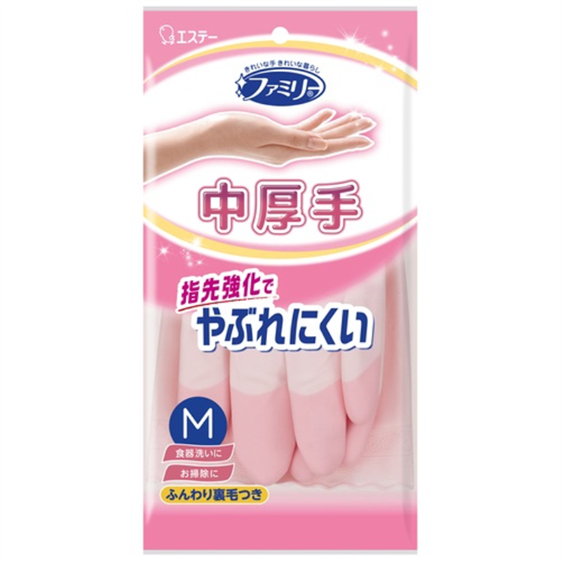 エステー ビニール中厚手 指先強化 M ピンク 1個（ご注文単位1個）【直送品】