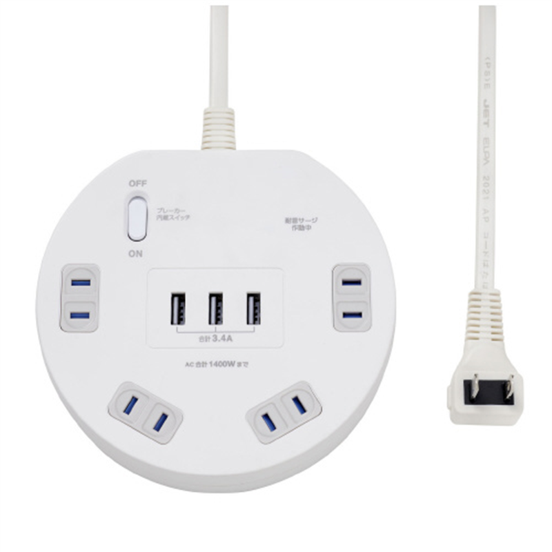 朝日電器 耐雷丸形USBタップ4個2m WLS-LS402RUSB(W) 1箱（ご注文単位1箱）【直送品】