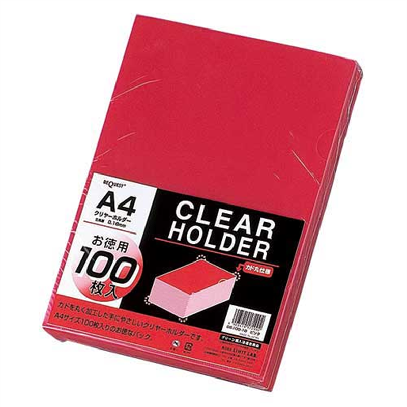 LIHITLAB クリヤーホルダー G6100-18 A4 桃 100枚 1個(ご注文単位1個)【直送品】