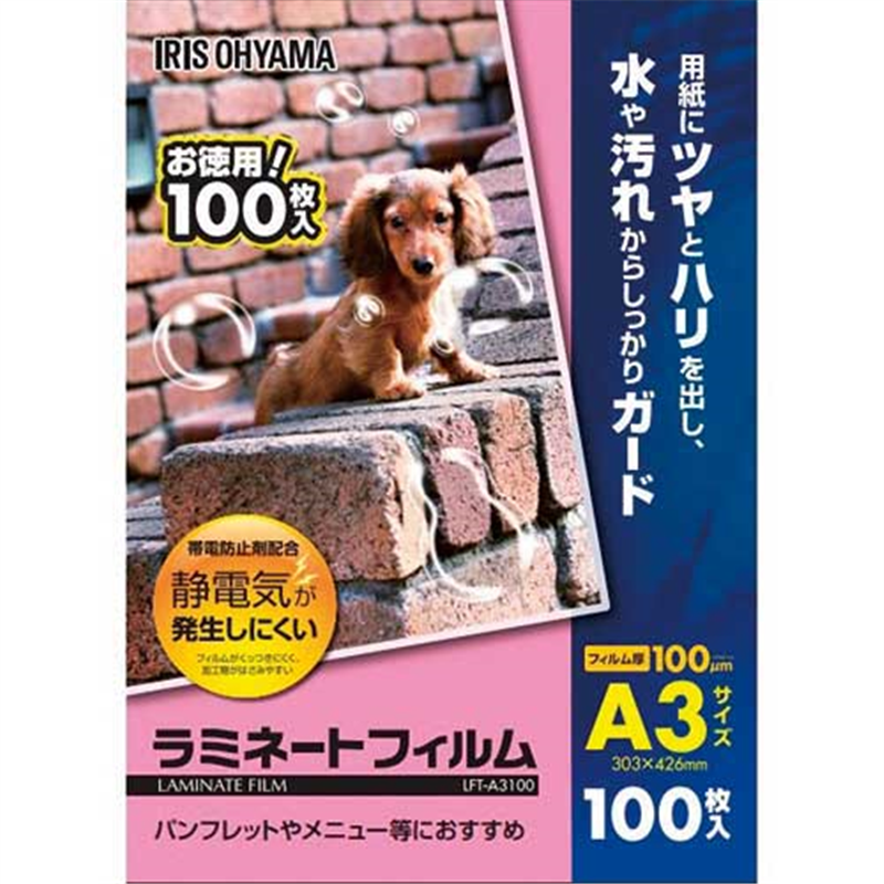 アイリスオーヤマ ラミネートフィルムA3 100枚LFT-A3100 1個（ご注文単位1個）【直送品】