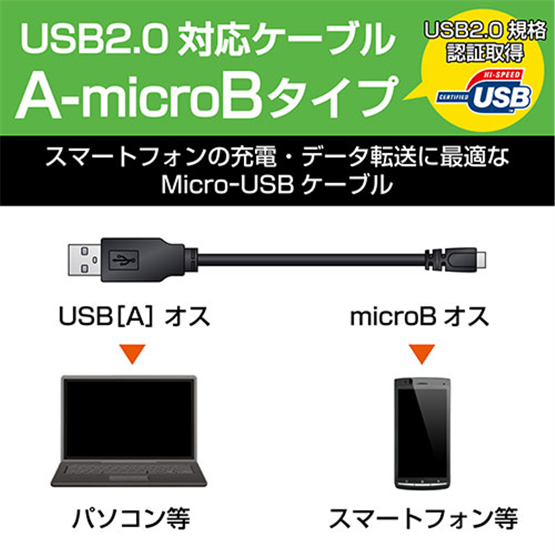 エレコム MicroUSB(A-MicroB)ケーブルU2C-AMB20BK 1個(ご注文単位1個)【直送品】