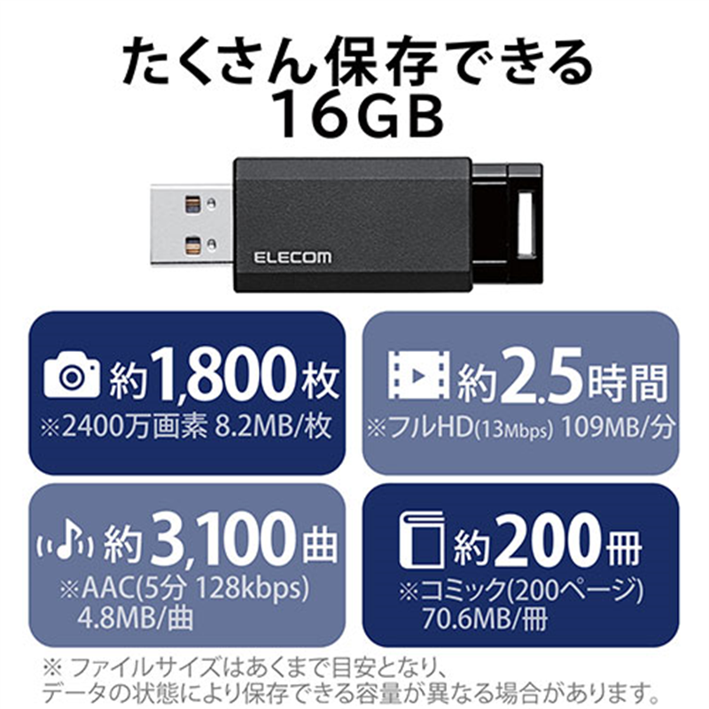 エレコム USBメモリ3.1 ノック式16GB MF-PKU3016GBK 1個(ご注文単位1個)【直送品】