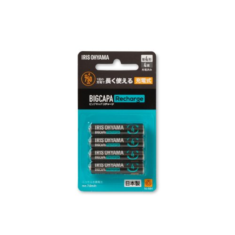 アイリスオーヤマ BIGCAPA Recharge 充電池 単4形 4本 黒 1個（ご注文単位1個）【直送品】