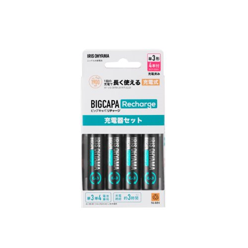 アイリスオーヤマ BIGCAPA Recharge 充電器単3形4本セット 1個(ご注文単位1個)【直送品】