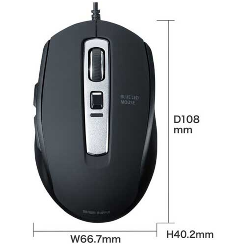 サンワサプライ 有線静音BlueLEDマウス MA-BL163BK 1個（ご注文単位1個）【直送品】
