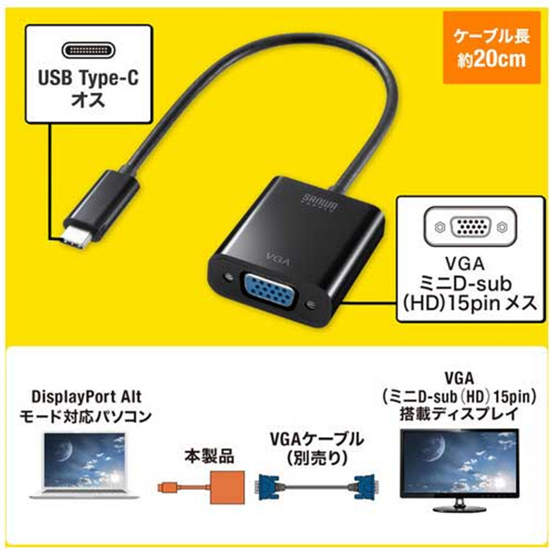 サンワサプライ 変換アダプタ TypeC-VGA AD-ALCV02 1個(ご注文単位1個)【直送品】