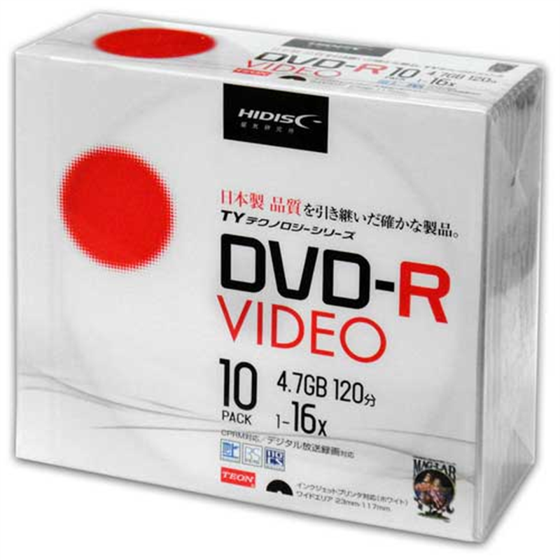 HIDISC 録画用DVD-R 120分 10枚 TYDR12JCP10SC 1個（ご注文単位1個）【直送品】