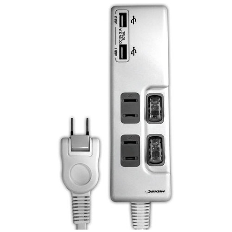 HIDISC USB2ポート付き 節電タップ HDUTC2U2WH 1個(ご注文単位1個)【直送品】
