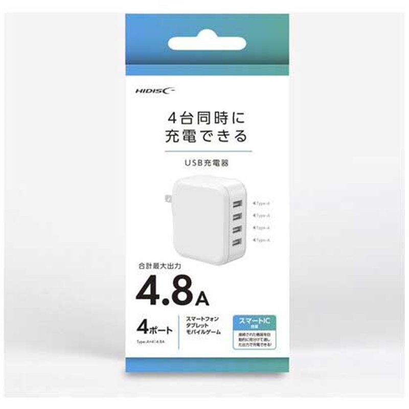 HIDISC USB-A4ポートAC充電器 HD-AC4U24WH 1個(ご注文単位1個)【直送品】