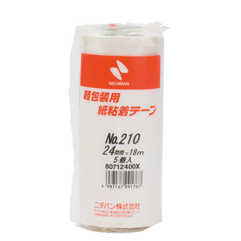 ニチバン 紙粘着テープ 210-24 白 24mm×18m 5巻 1個(ご注文単位1個)【直送品】