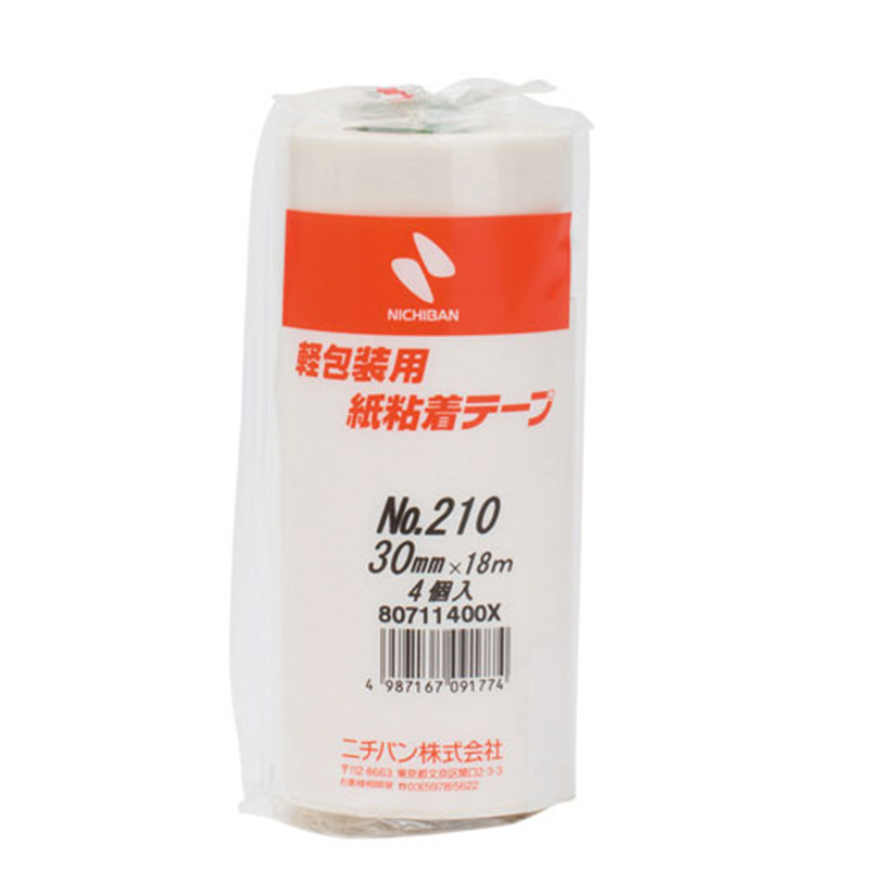 ニチバン 紙粘着テープ 210-30 白 30mm×18m 4巻 1個(ご注文単位1個)【直送品】