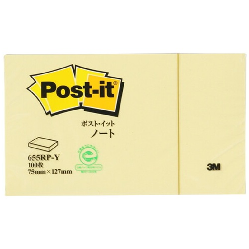 スリーエム ジャパン Post-it再生紙 75×127mm 655RP-Y イエロー 1個（ご注文単位1個）【直送品】