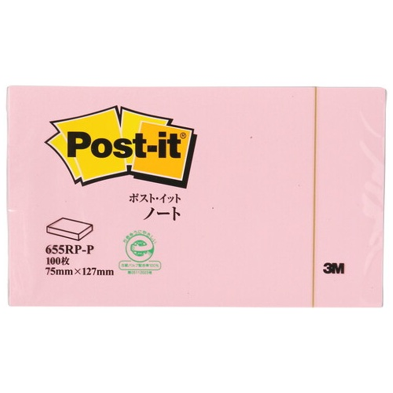 スリーエム ジャパン Post-it再生紙 75×127mm 655RP-P ピンク  1個（ご注文単位1個）【直送品】