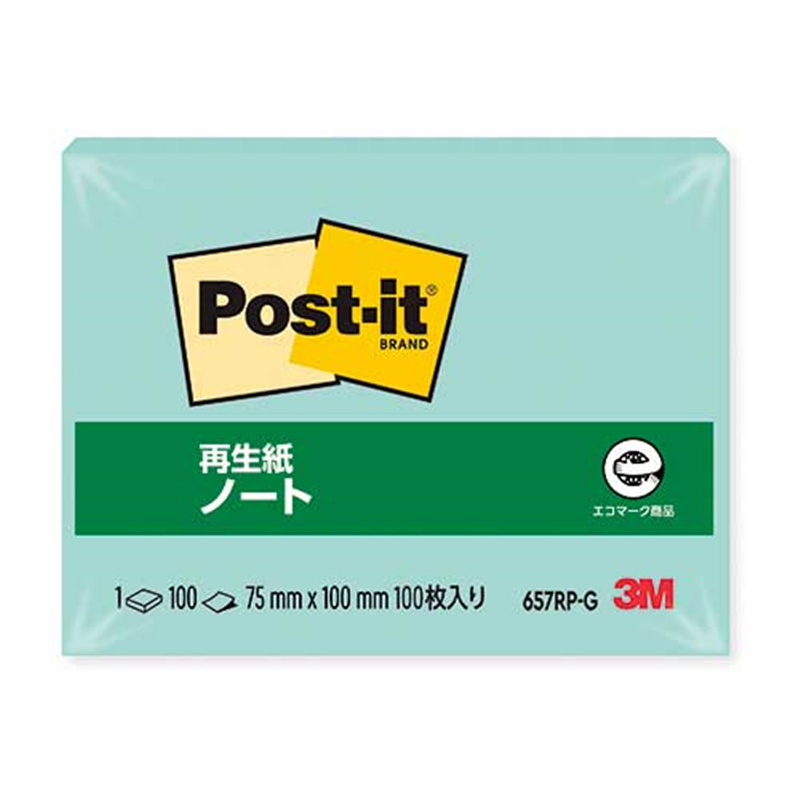 スリーエム ジャパン Post-it再生紙 75×100mm 657RP-G グリーン 1個（ご注文単位1個）【直送品】