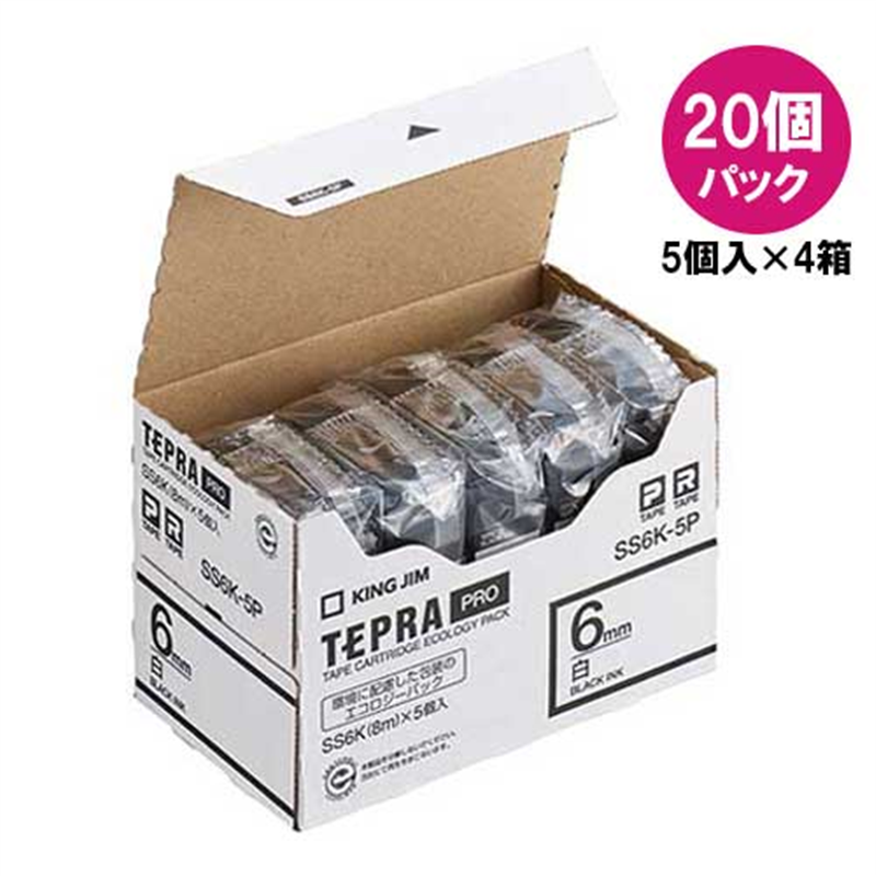 キングジム テプラPROテープSS6K-20 白に黒字 6mm 20個/箱（ご注文単位1箱）【直送品】