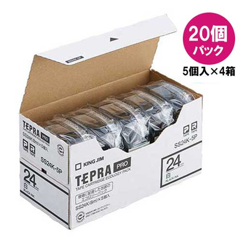 キングジム テプラPROテープSS24K-20 白/黒字 24mm20個/箱（ご注文単位1箱）【直送品】