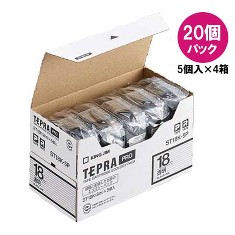 キングジム テプラPROテープST18K-20透明/黒字 18mm20P 1個（ご注文単位1個）【直送品】