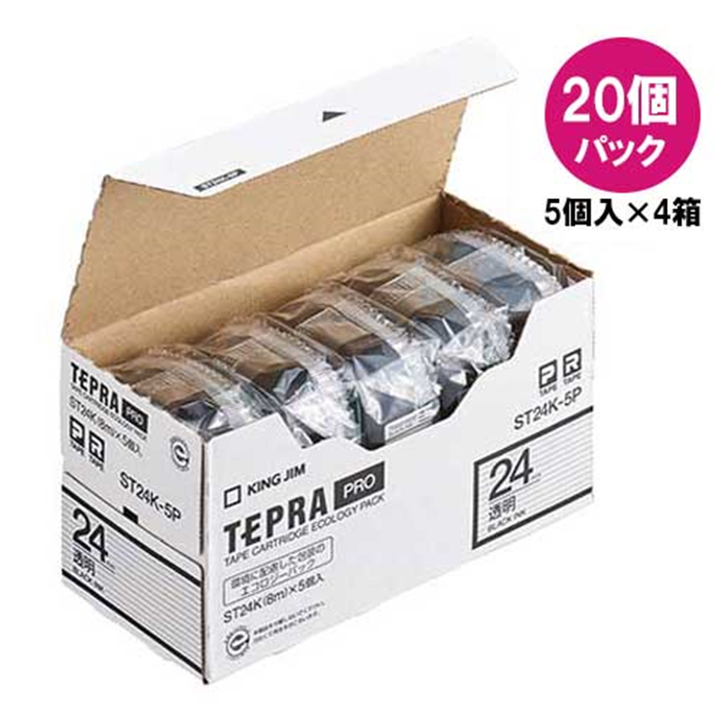 キングジム テプラPROテープST24K-20透明/黒字 24mm20P 1個（ご注文単位1個）【直送品】