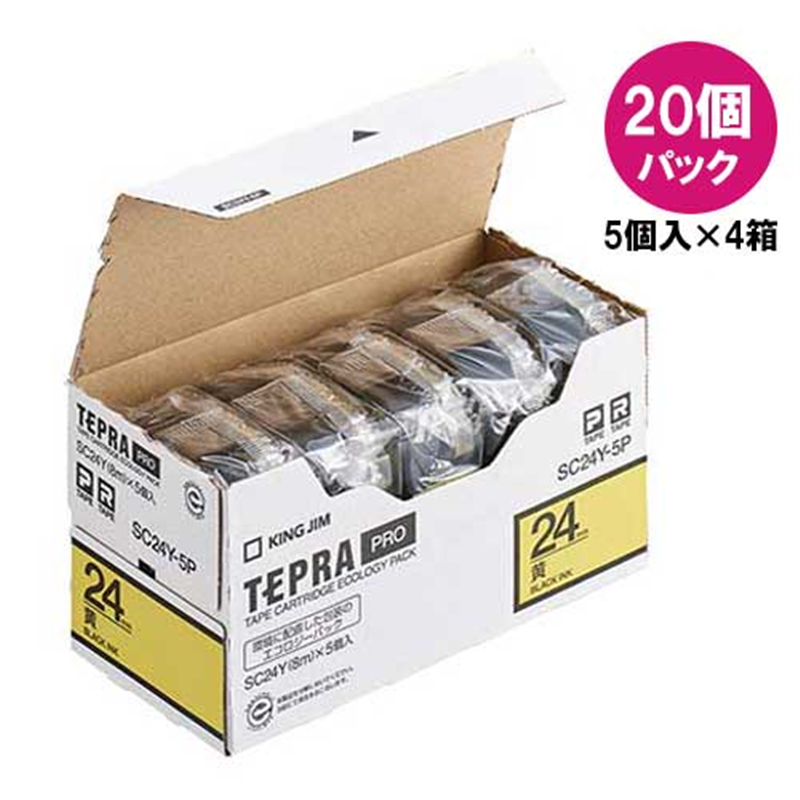 キングジム テプラPROテープSC24Y-20黄に黒字 24mm20個/箱（ご注文単位1箱）【直送品】