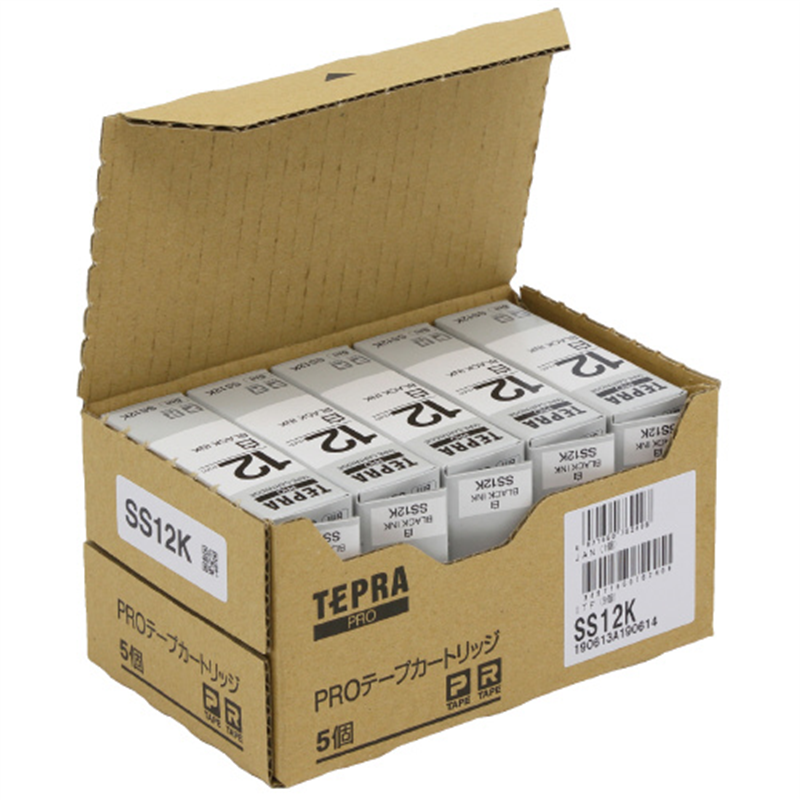 キングジム テプラPROテープ SS12K 白に黒文字12mm 5個/箱(ご注文単位1箱)【直送品】
