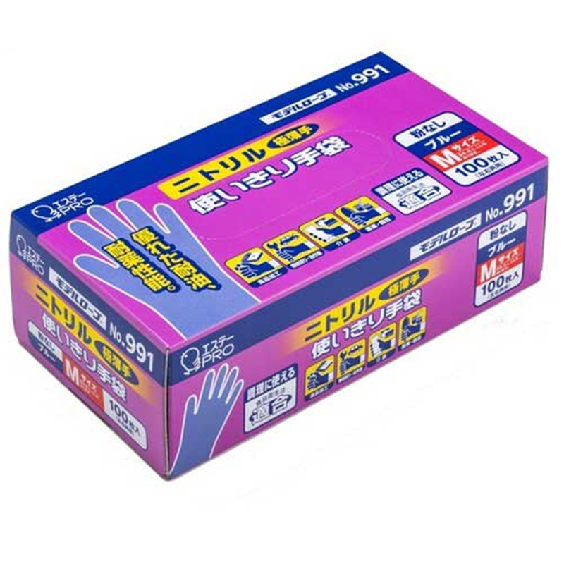 エステー ニトリル手袋粉なしNo.991 ブルー M 12箱  1個（ご注文単位1個）【直送品】