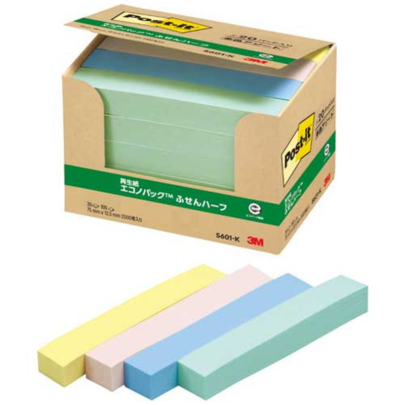 スリーエム ジャパン Post-it再生紙 75×12.5mm 5601-K 混色  1個（ご注文単位1個）【直送品】