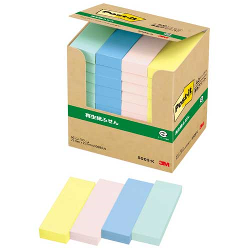 スリーエム ジャパン Post-it再生紙 75×25mm 5002-K 混色  1個（ご注文単位1個）【直送品】