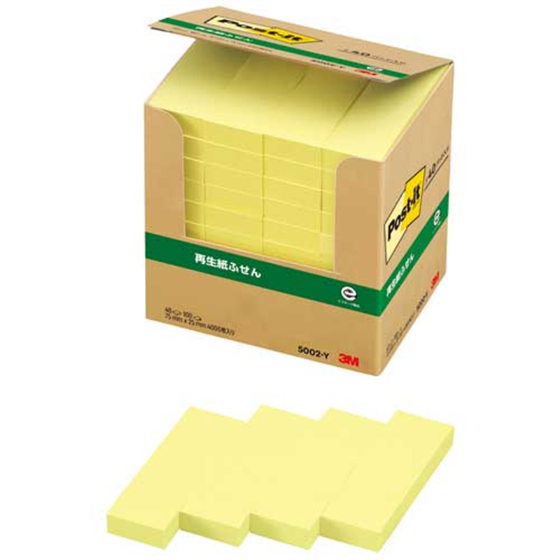 スリーエム ジャパン Post-it再生紙 75×25mm 5002-Y イエロー  1個（ご注文単位1個）【直送品】