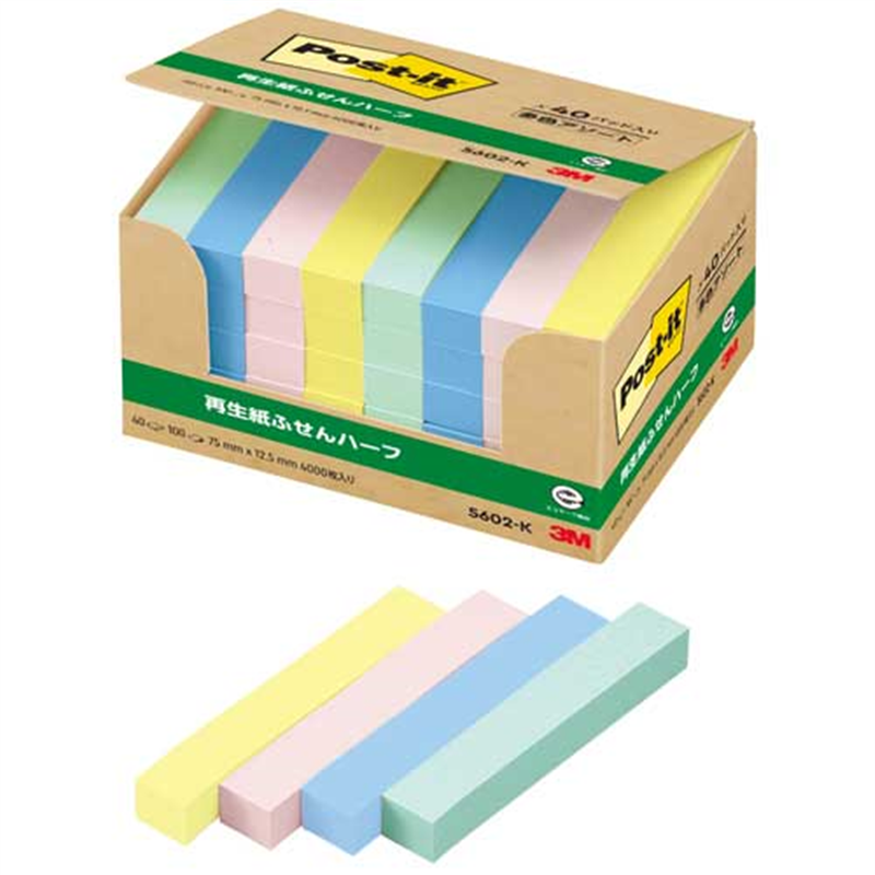 スリーエム ジャパン Post-it再生紙 75×12.5mm 5602-K 混色  1個（ご注文単位1個）【直送品】