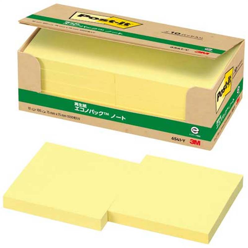 スリーエム ジャパン Post-it再生紙 75×75mm 6541-Y イエロー  1個（ご注文単位1個）【直送品】