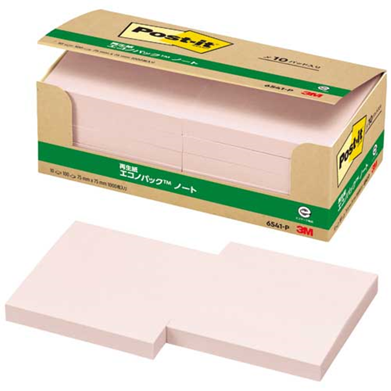スリーエム ジャパン Post-it再生紙 75×75mm 6541-P ピンク  1個（ご注文単位1個）【直送品】