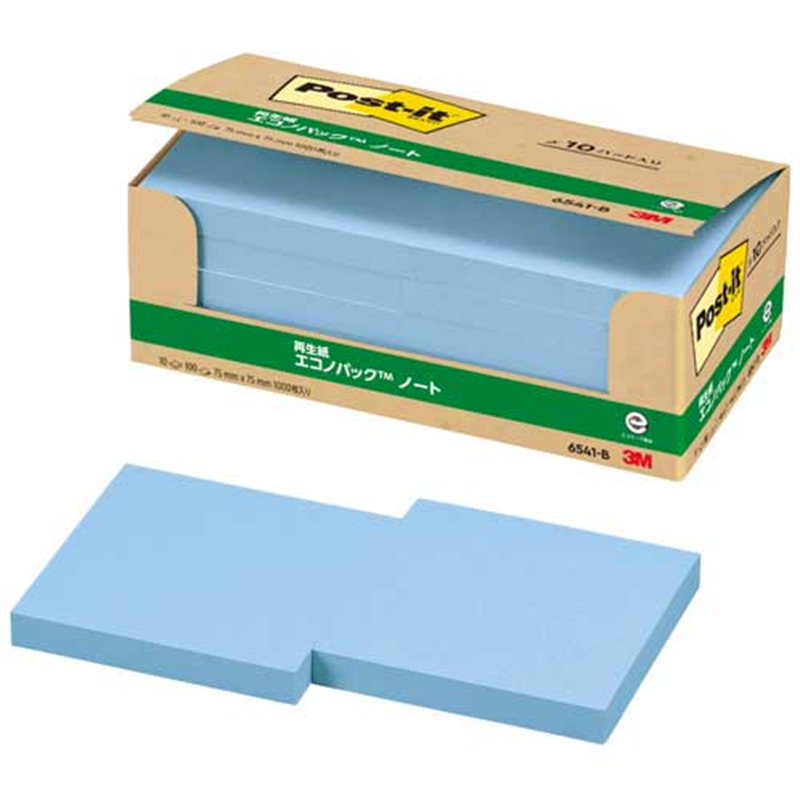 スリーエム ジャパン Post-it再生紙 75×75mm 6541-B ブルー  1個（ご注文単位1個）【直送品】