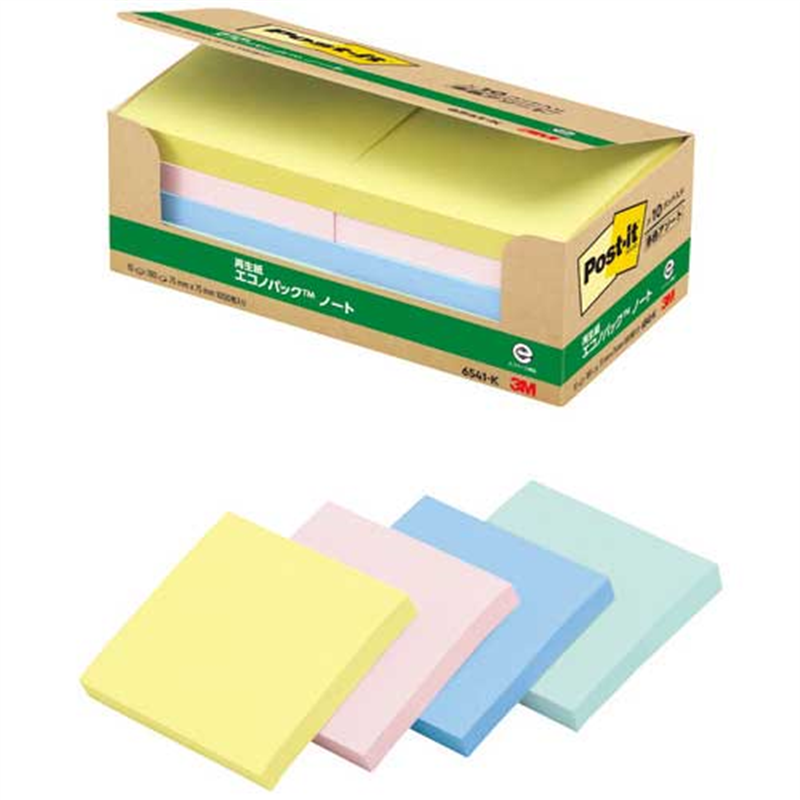 スリーエム ジャパン Post-it再生紙 75×75mm 6541-K 混色  1個（ご注文単位1個）【直送品】