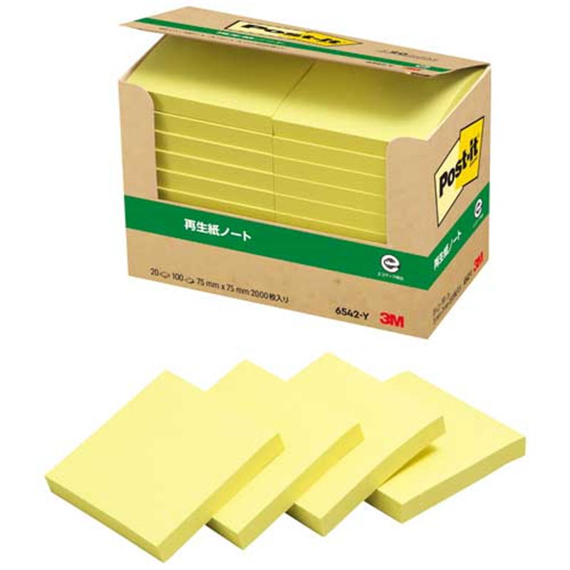 スリーエム ジャパン Post-it再生紙 75×75mm 6542-Y イエロー  1個（ご注文単位1個）【直送品】