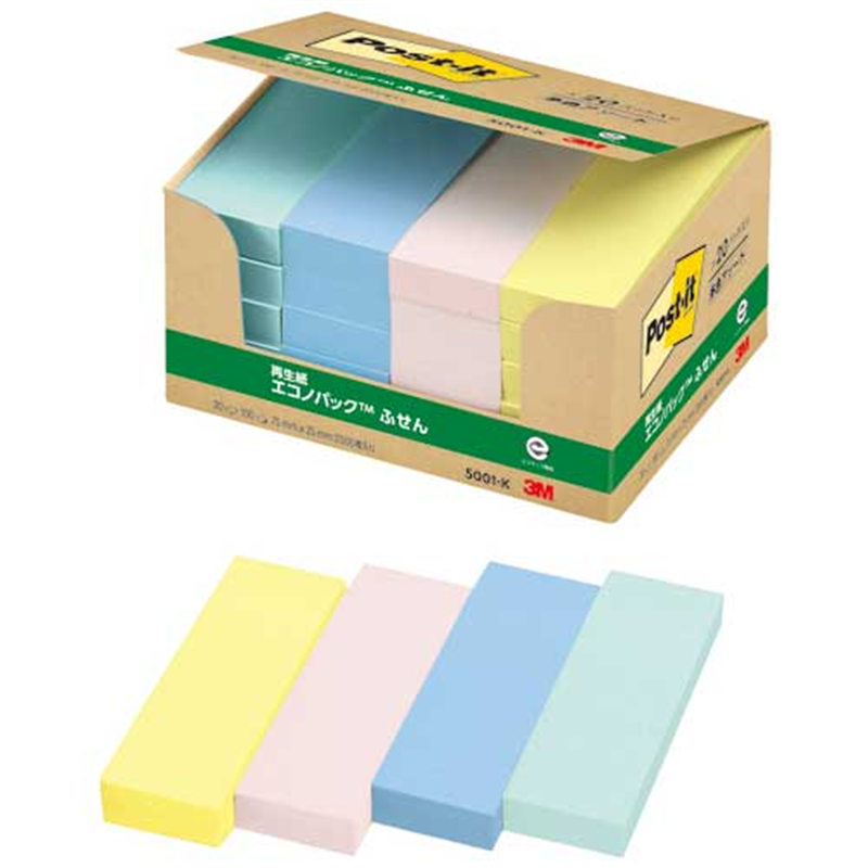 スリーエム ジャパン Post-it再生紙 75×25mm 5001-K 混色  1個（ご注文単位1個）【直送品】