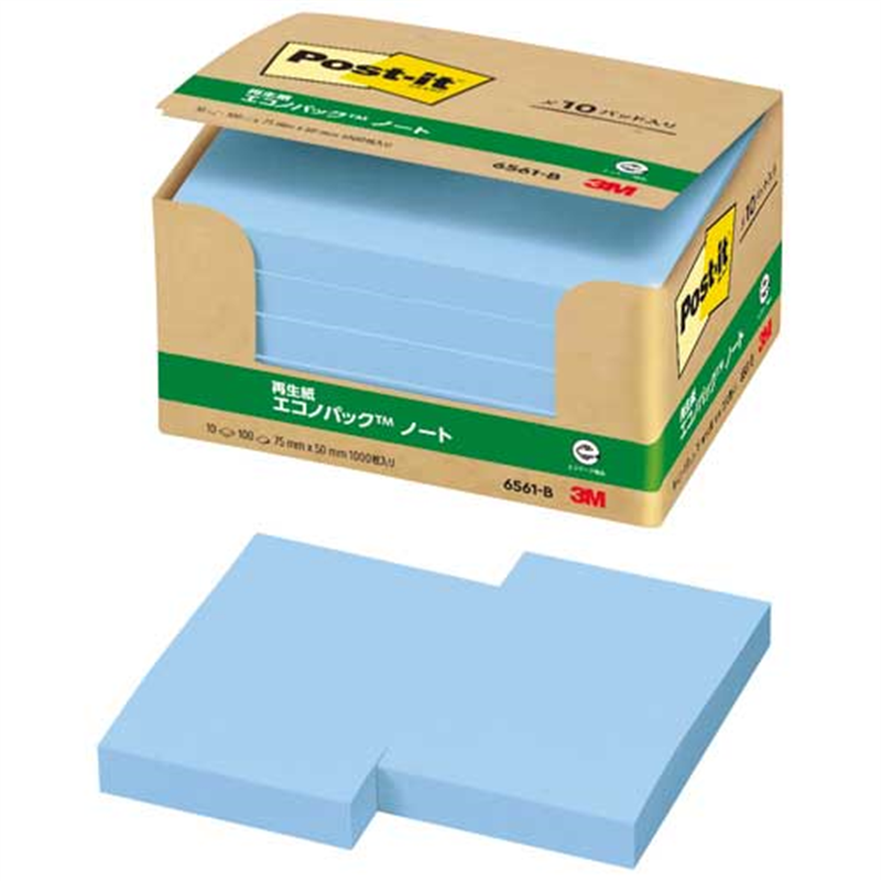 スリーエム ジャパン Post-it再生紙 75×50mm 6561-B ブルー  1個（ご注文単位1個）【直送品】