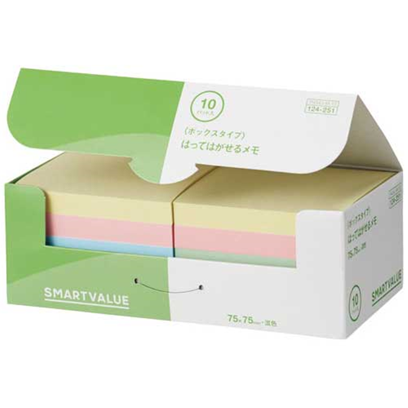 スマートバリュー ふせんBOX 75×75mm 混色 P434J-M-10  1個（ご注文単位1個）【直送品】