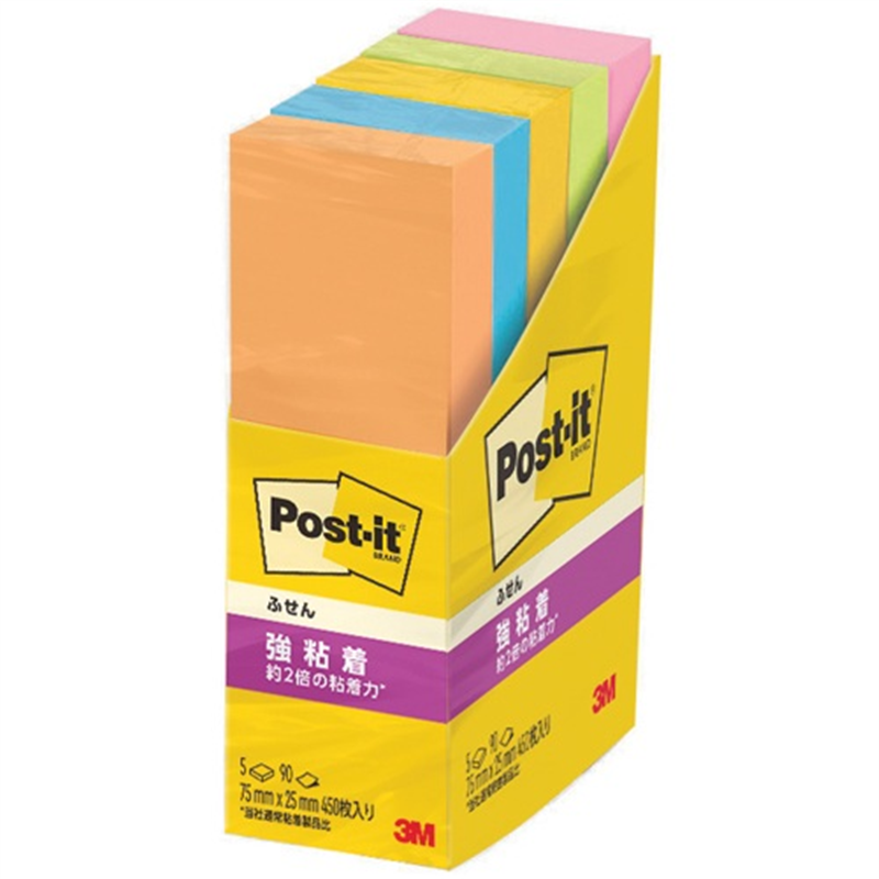 スリーエム ジャパン Post-it強粘着75×25mm 500-5SSAN 5色  1個（ご注文単位1個）【直送品】