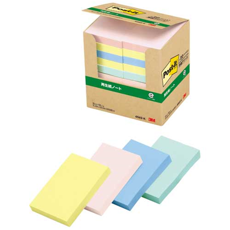 スリーエム ジャパン Post-it再生紙 75×50mm 6562-K 混色  1個（ご注文単位1個）【直送品】