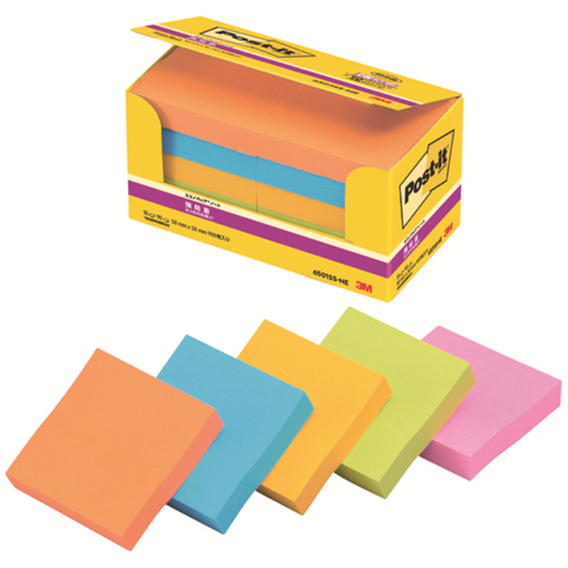 スリーエム ジャパン Post-it強粘着50×50mm 6501SS-NE 5色  1個（ご注文単位1個）【直送品】