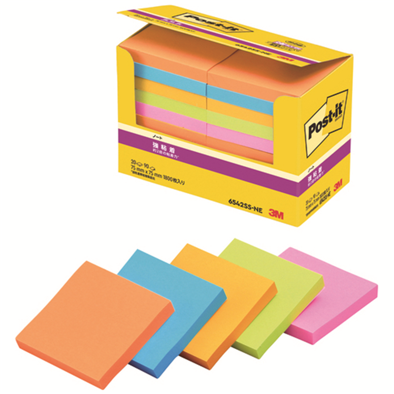 スリーエム ジャパン Post-it強粘着75×75mm 6542SS-NE 5色  1個（ご注文単位1個）【直送品】