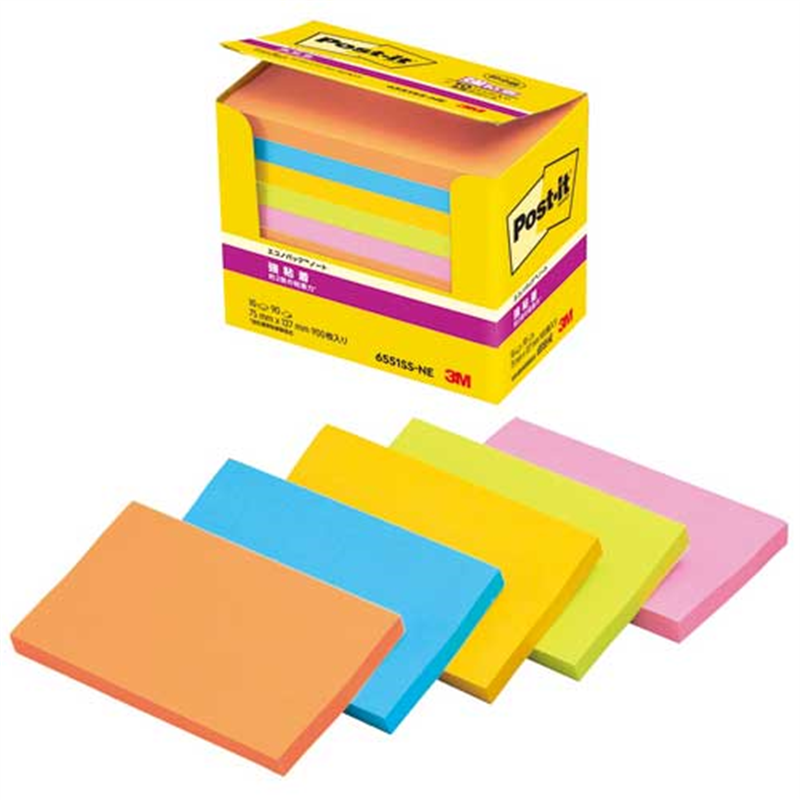 スリーエム ジャパン Post-it強粘着75×127mm 6551SS-NE 5色  1個（ご注文単位1個）【直送品】
