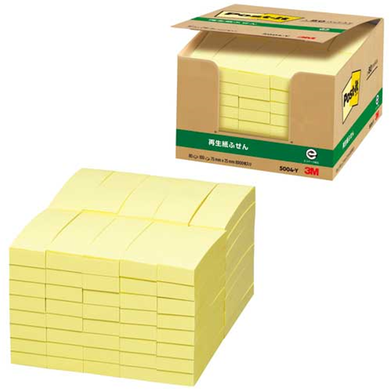 スリーエム ジャパン Post-it再生紙 75×25mm 5004-Y イエロー  1個（ご注文単位1個）【直送品】