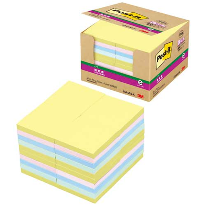 スリーエム ジャパン Post-it強粘着75×75mm 6544SS-K 4色  1個（ご注文単位1個）【直送品】