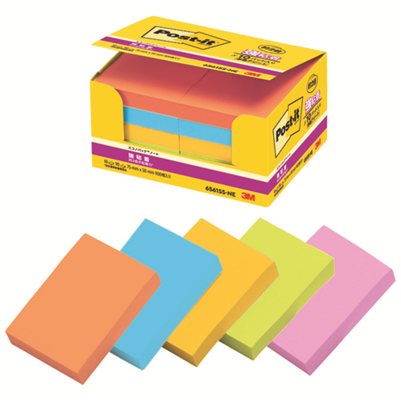 スリーエム ジャパン Post-it強粘着75×50mm 6561SS-NE 5色  1個（ご注文単位1個）【直送品】