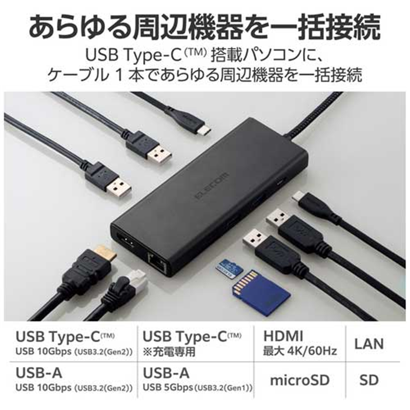 エレコム ドッキングステーション 10in1 DST-W03 1個(ご注文単位1個)【直送品】