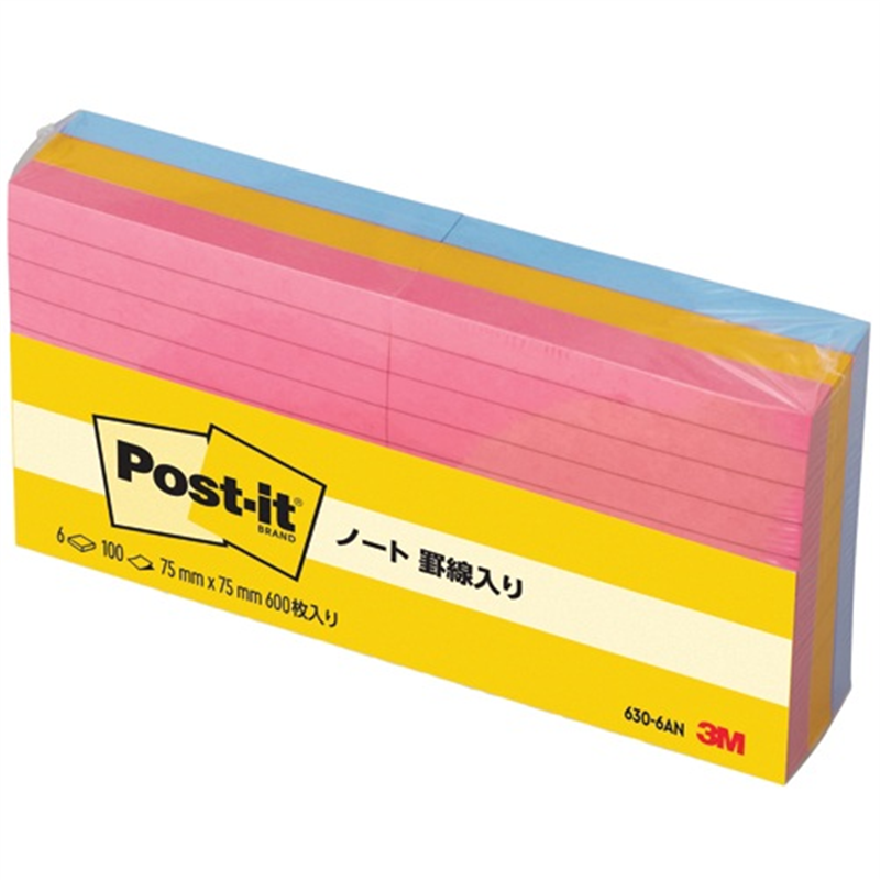 スリーエム ジャパン Post-it 罫線入 630-6AN 混色  1個（ご注文単位1個）【直送品】