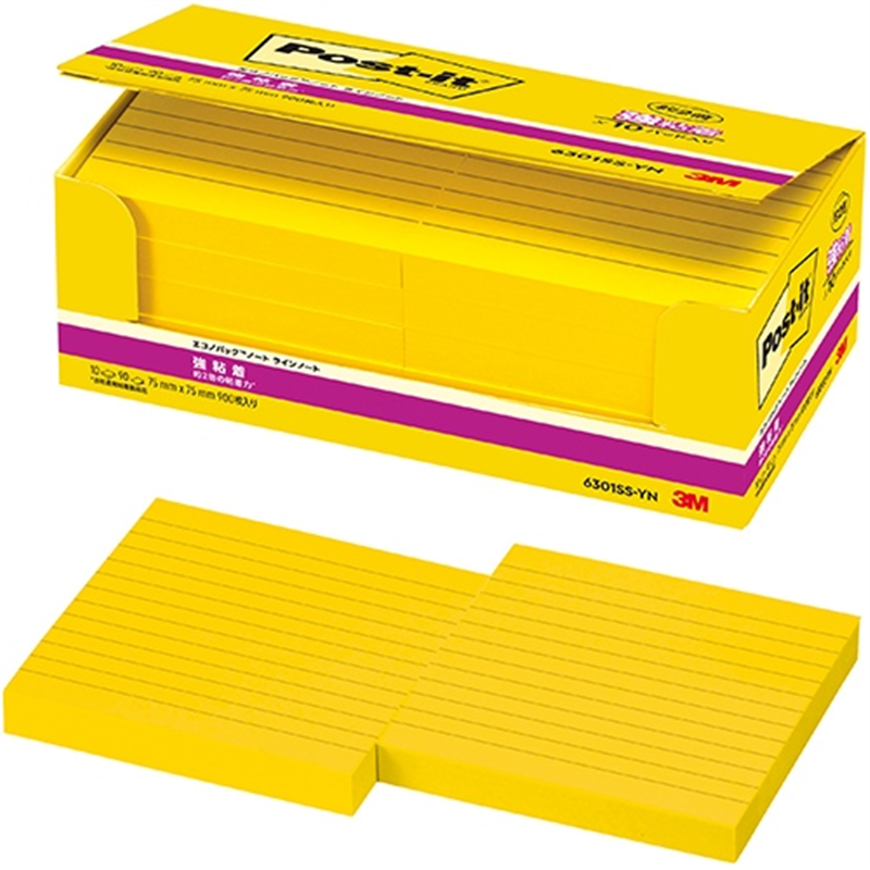 スリーエム ジャパン Post-it強粘着 罫線入 6301SS-YN イエロー  1個（ご注文単位1個）【直送品】