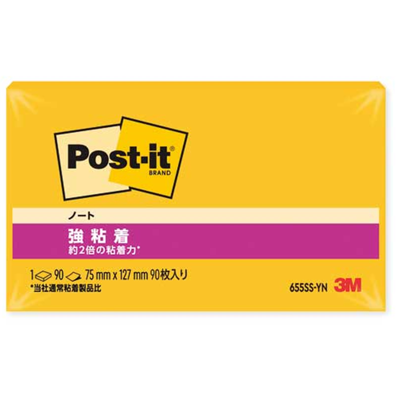 スリーエム ジャパン Post-it強粘着75×127mm 655SS-YN イエロー 1個（ご注文単位1個）【直送品】