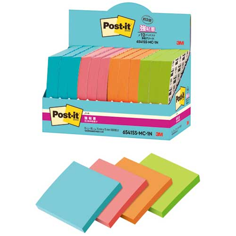 スリーエム ジャパン Post-it強粘着MC75×75mm 6541SS-MC-1N 4色 1個（ご注文単位1個）【直送品】